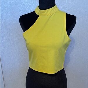 Women’s Asymmetrical Neck Yellow Crop Top